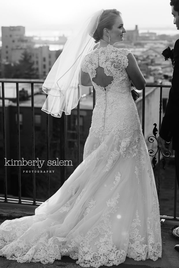 bride on rooftop - lace gown