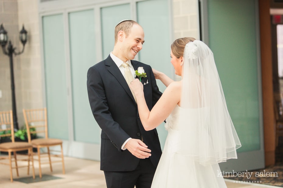 bride and groom first look