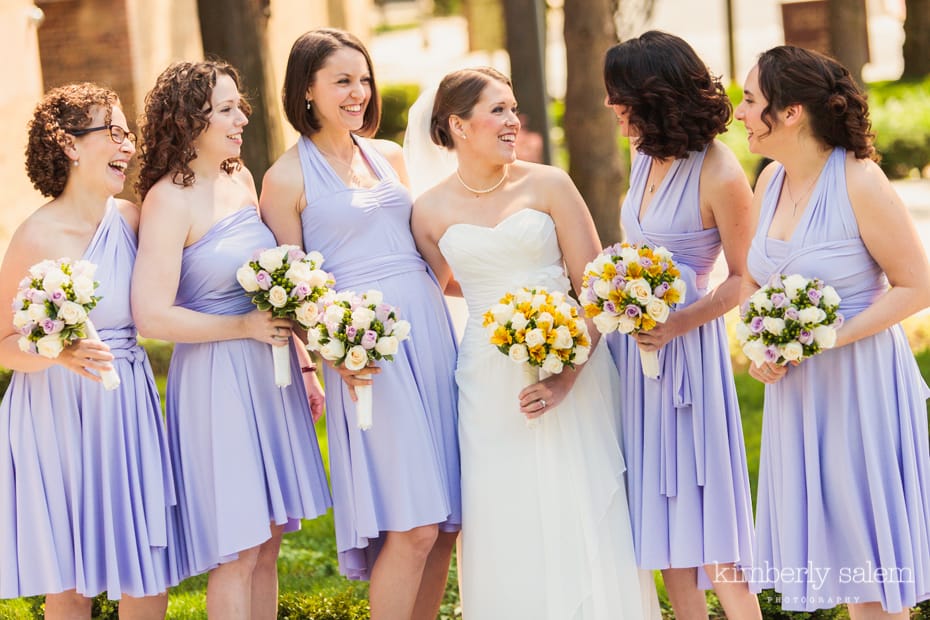 bride and bridesmaids - purple dresses