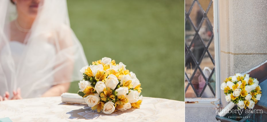 yellow and white bridal bouquet detail