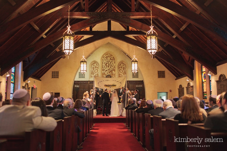 interior of Temple Beth El during wedding ceremony