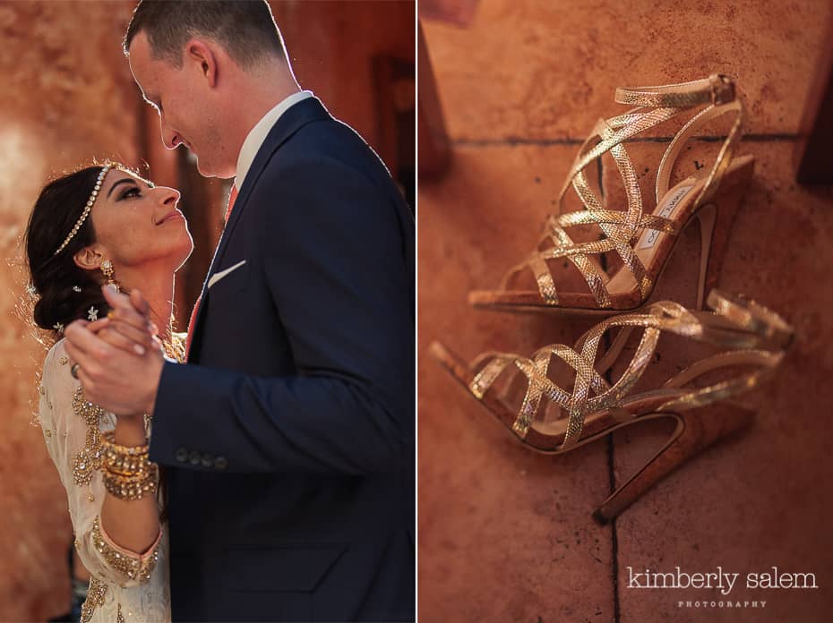 first dance diptych with bride's shoes detail