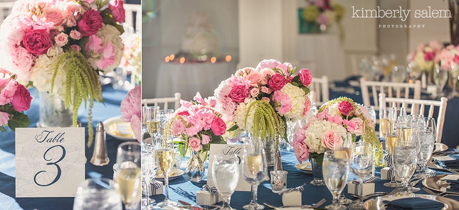 Pink and white wedding florals