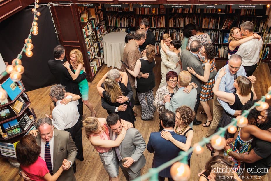 Wedding guests dance at the Housing Works Bookstore