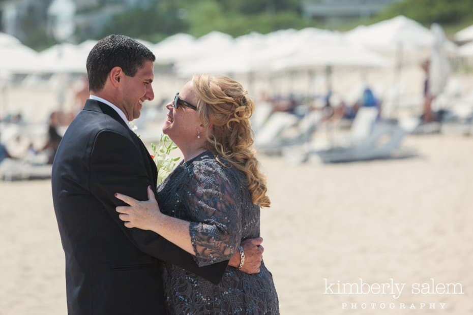 bride and groom first look on the beach at Montauk