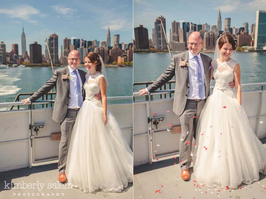 Bride and Groom portraits on the East River Ferry