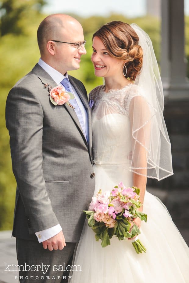 Bride and groom portrait in Central Park