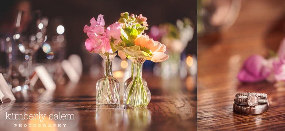 table decor and wedding ring detail at the Wythe Hotel