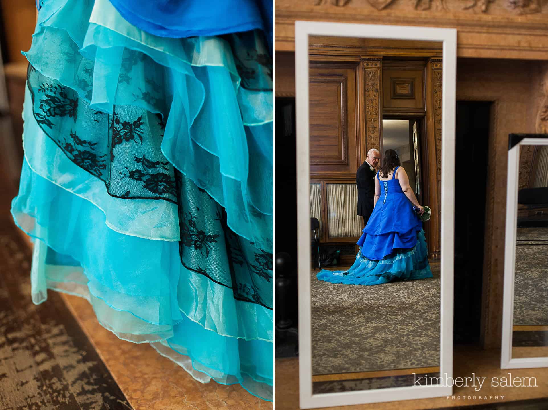 reid castle wedding - dress detail and reflection