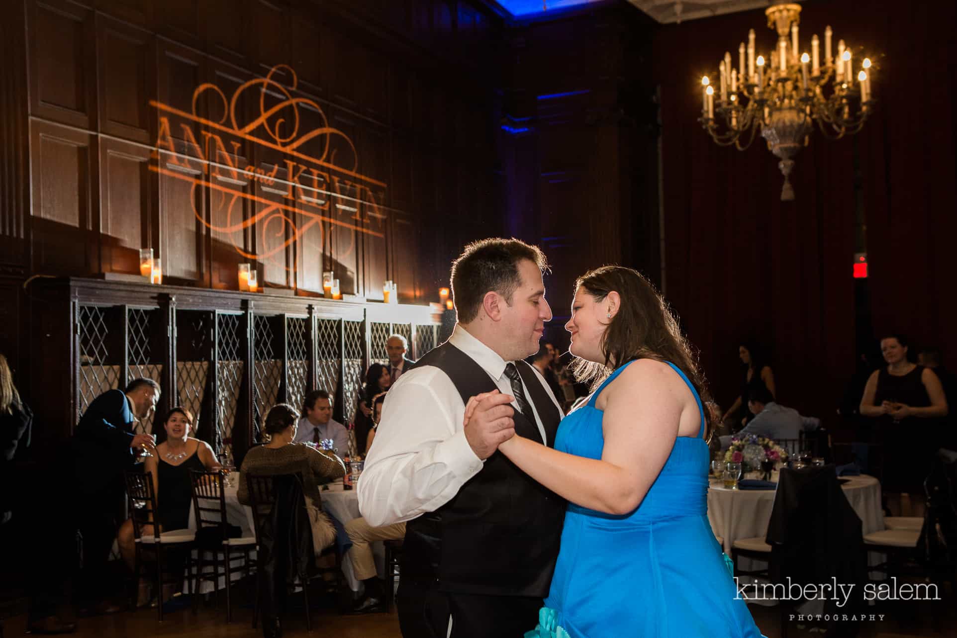 bride and groom dance during their wedding reception at Reid Castle